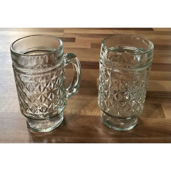 Vintage 5 3/4” Anchor Hocking Glass Mug Quilted Diamond Point Pattern Set Of 2 - Picture 7 of 11
